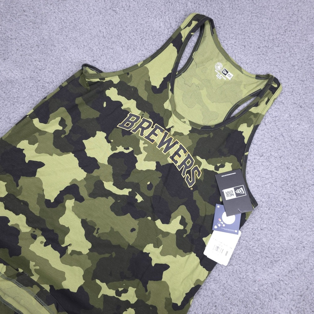 New Era Milwaukee Brewers Tank Top Camo Sleeveless MLB Baseball Size L‎